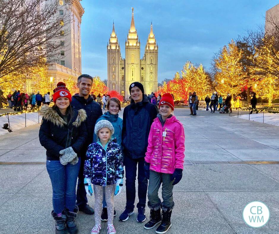 Babywise mom family in front of the temple