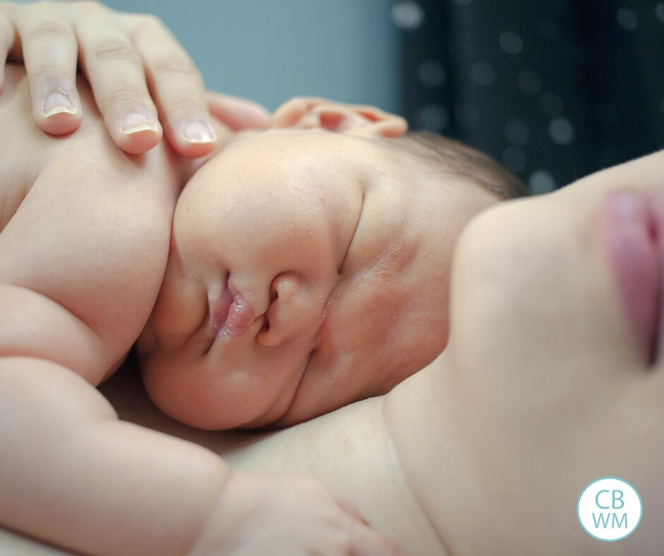 Newborn lying on mom's chest