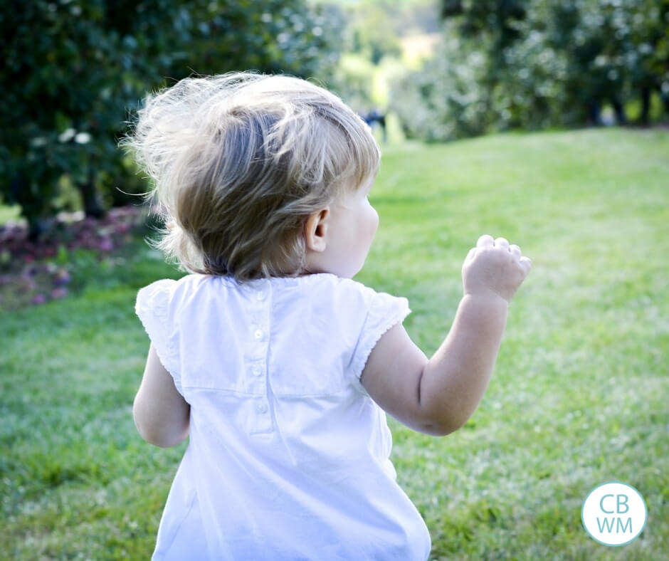 Child running on grass