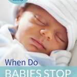 Picture of baby sleeping with words saying when do babies stop pooping at night