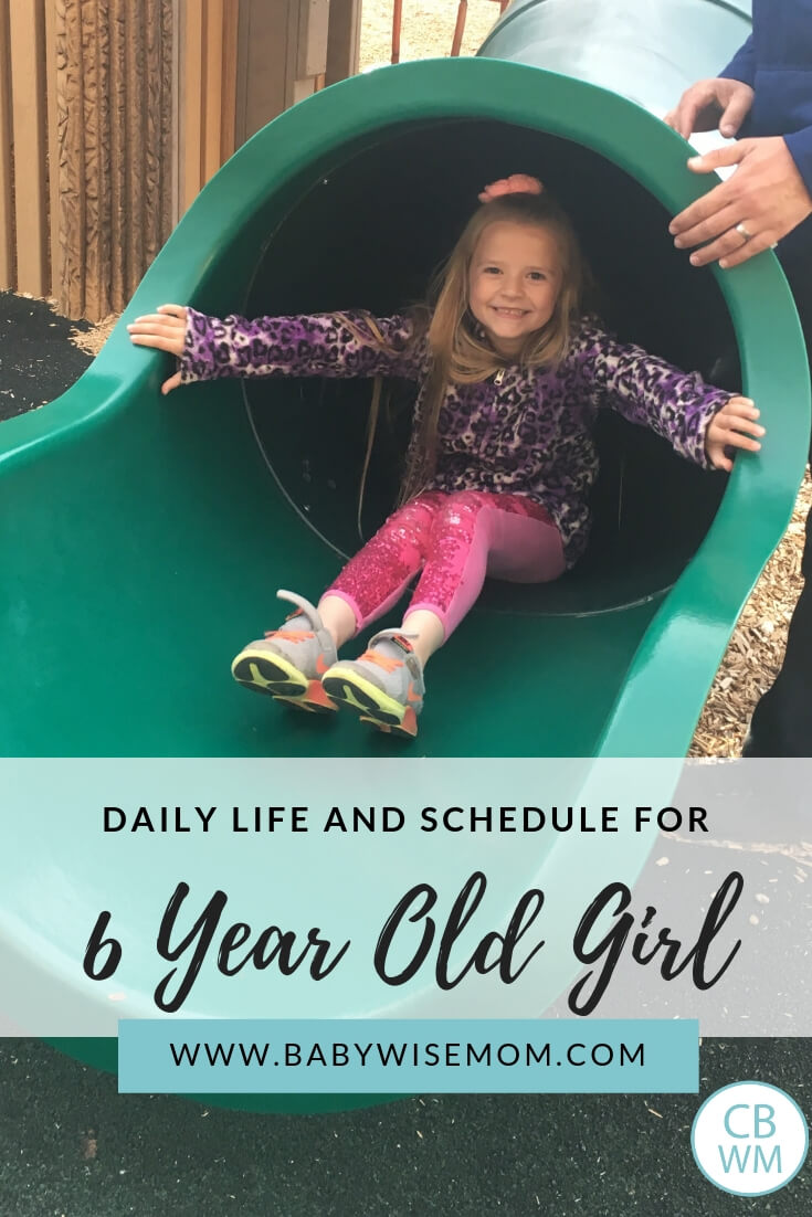 Daily life and schedule for a 6 year old girl with a picture of a 6 year old girl on a slide