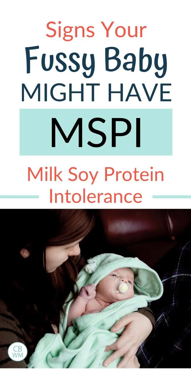 Signs your fussy baby might have MSPI with a picture of a mom holding a baby