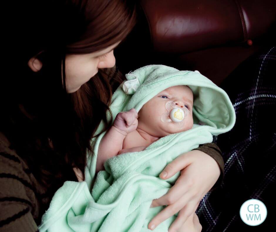 Mom holding a fussy baby