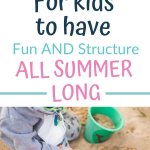 Summer schedules for kids pinnable image with a picture a child in the sand