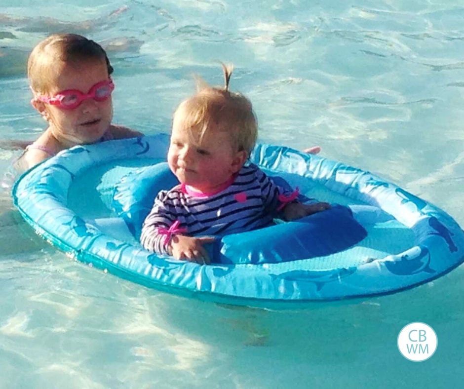 Kaitlyn and Brinley in the water at the pool