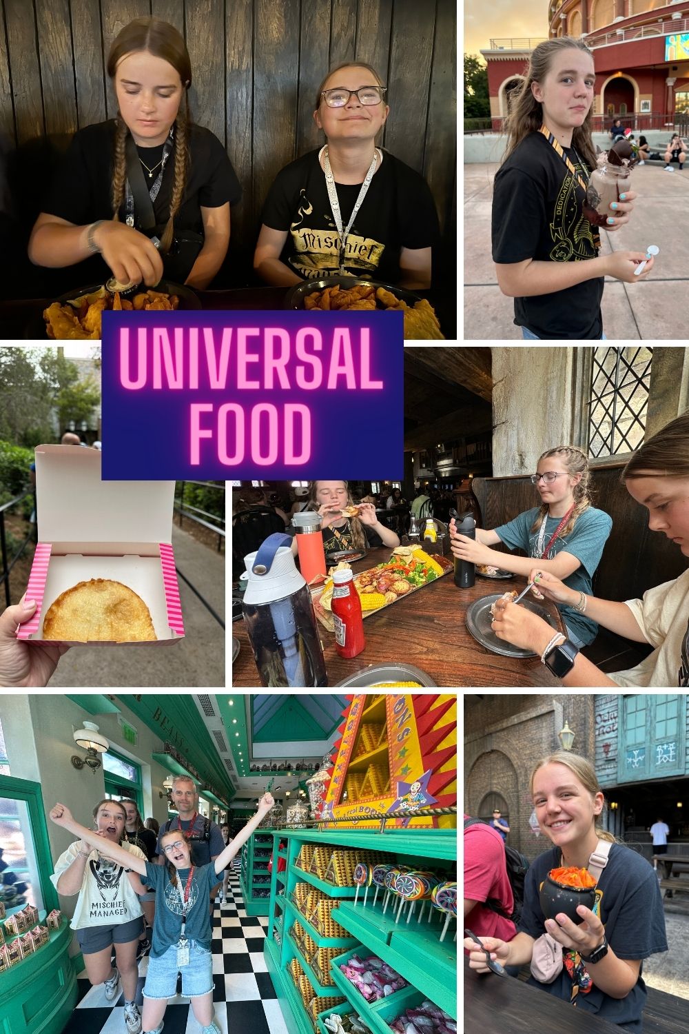Pictures of different food at Universal Studios Orlando