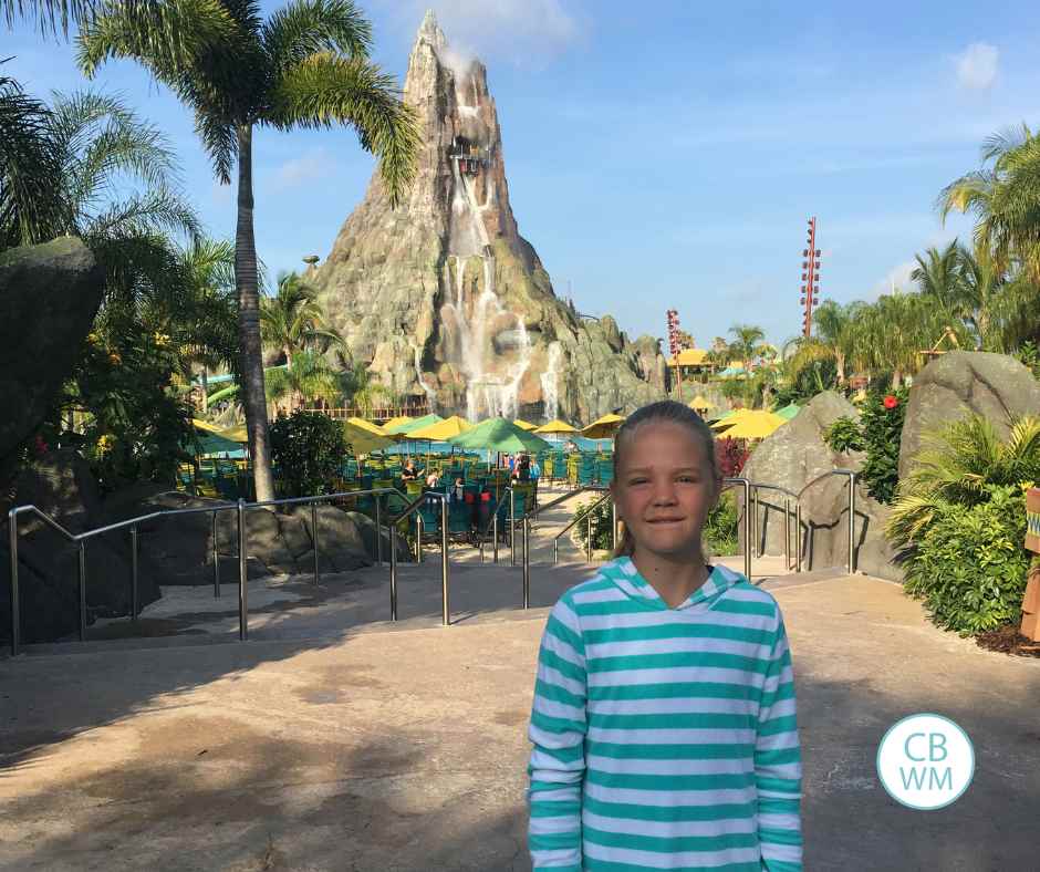 McKenna at Volcano Bay standing in front of the Volcano