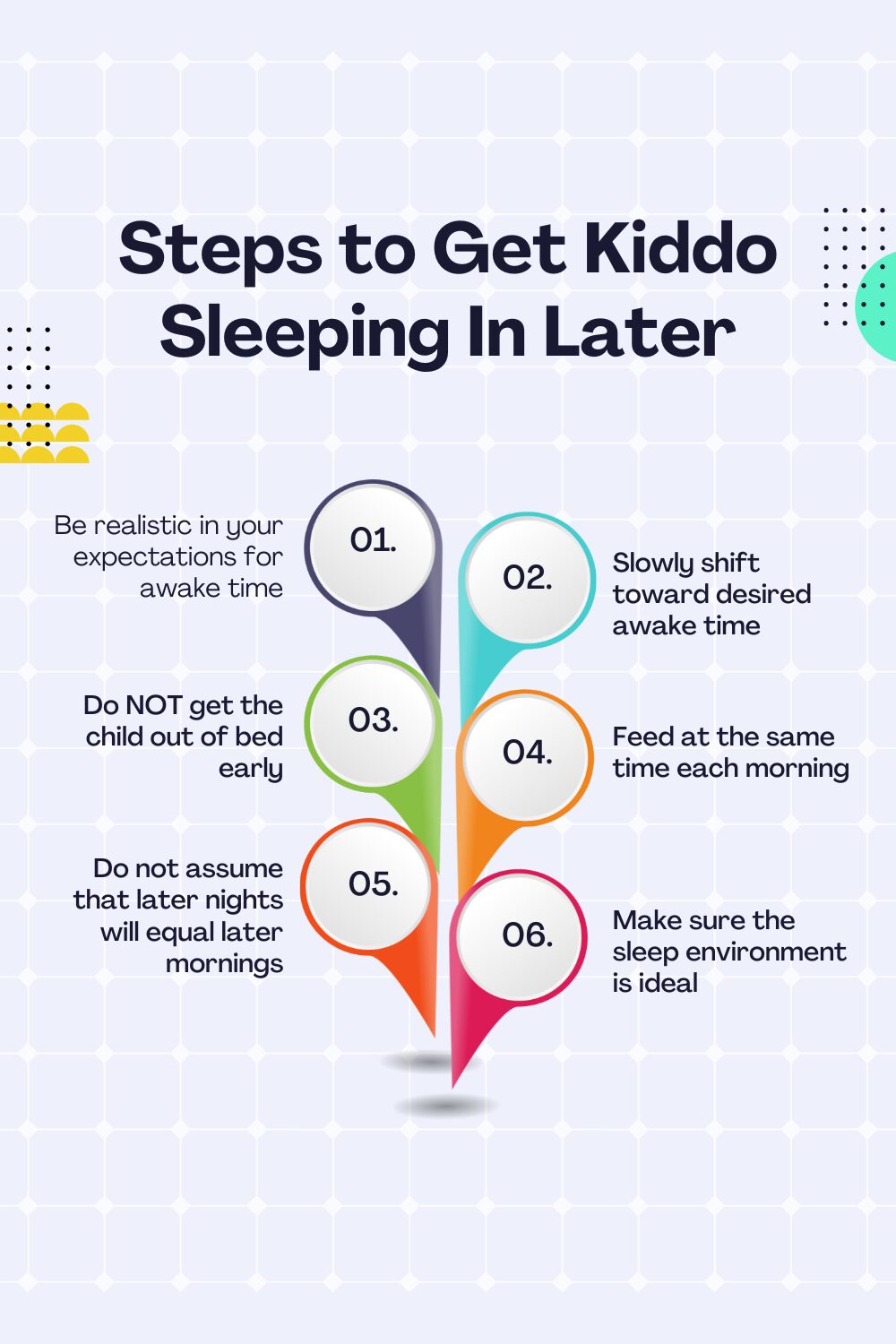 6 steps to get your kiddo to sleep in later pinnable image