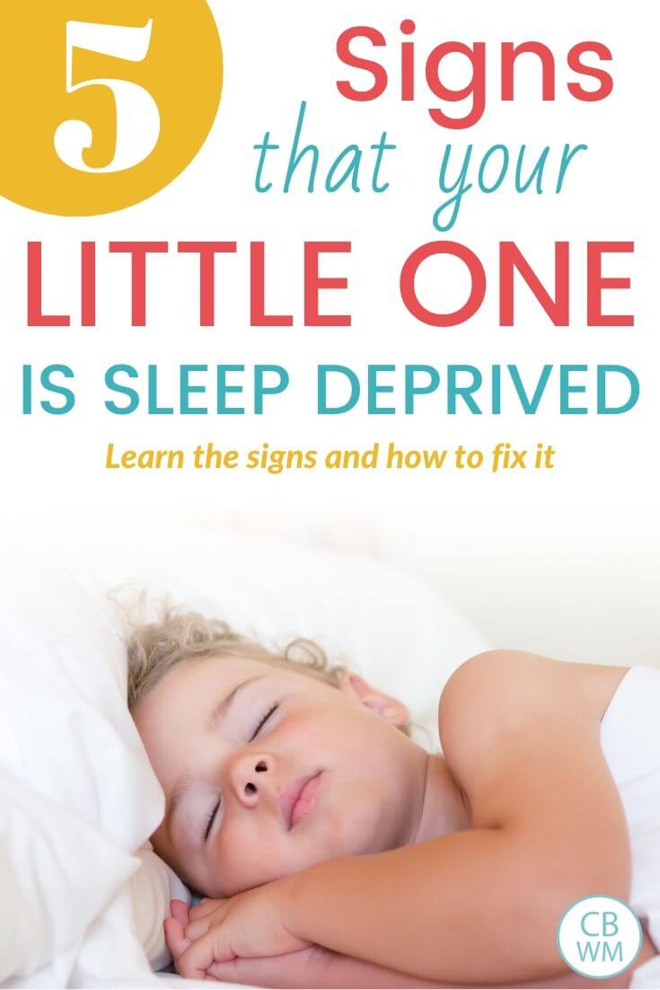 5 signs that your little one is sleep deprived. Learn the signs and how to fix it. If your little one is not sleeping well, it might be due to a sleep deficit, or sleep debt. #sleepdebt #sleepproblems #sleepdeficit Sleep Deprived Pinnable Image