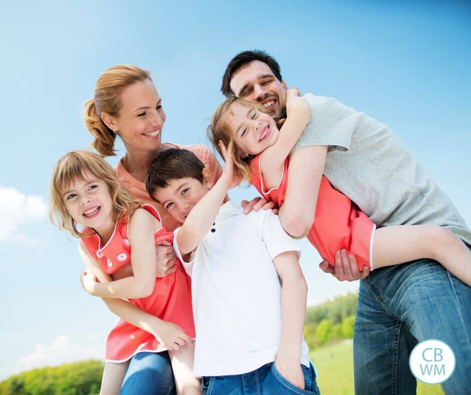 Family happily walking outside