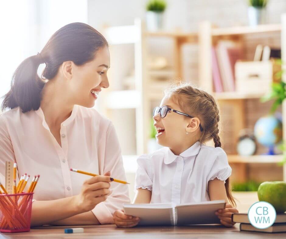 Mom and daughter homeschooling