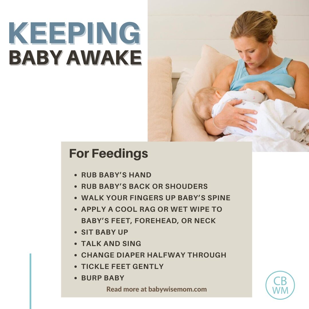 A graphic of ideas to keep baby awake for feedings