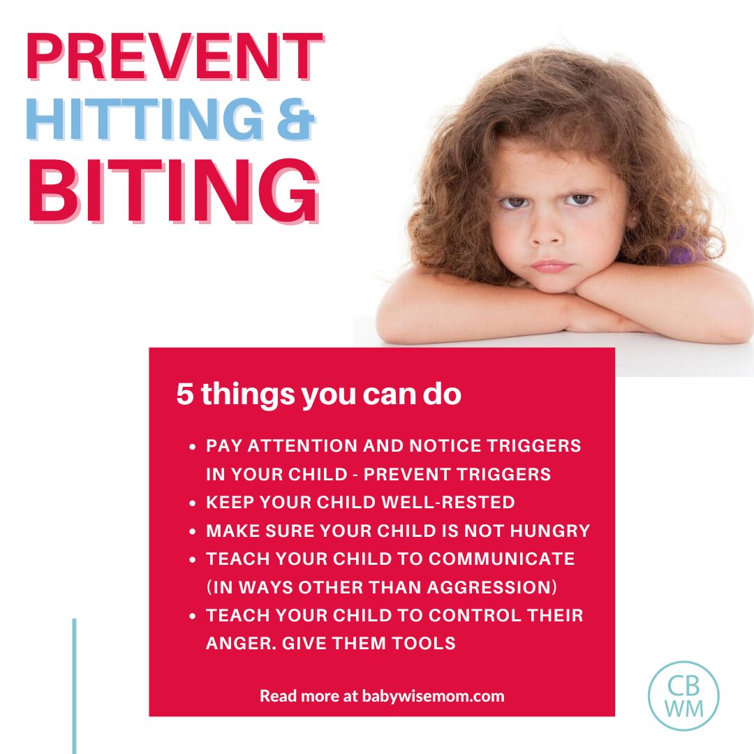 Graphic with a list of ideas of things to do to prevent your child hitting and biting