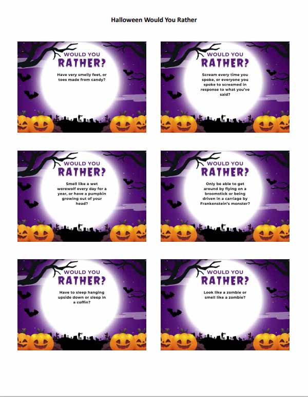 Halloween Would You Rather printable