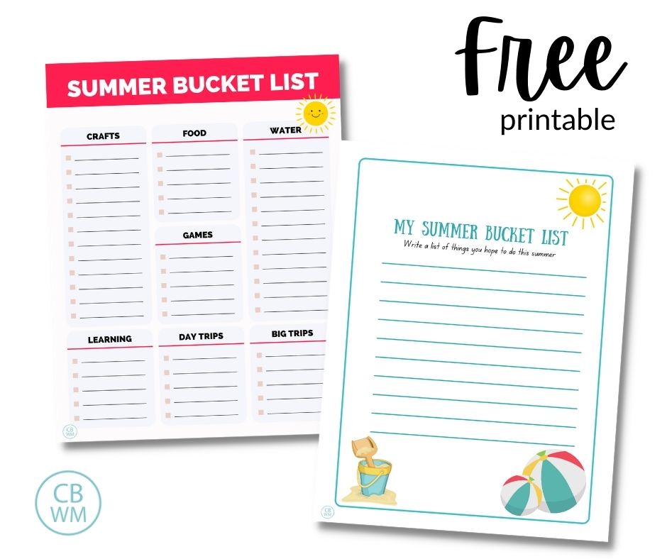 Summer bucket list free printables