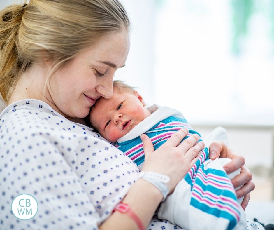 Mom with newborn after childbirth in hospital