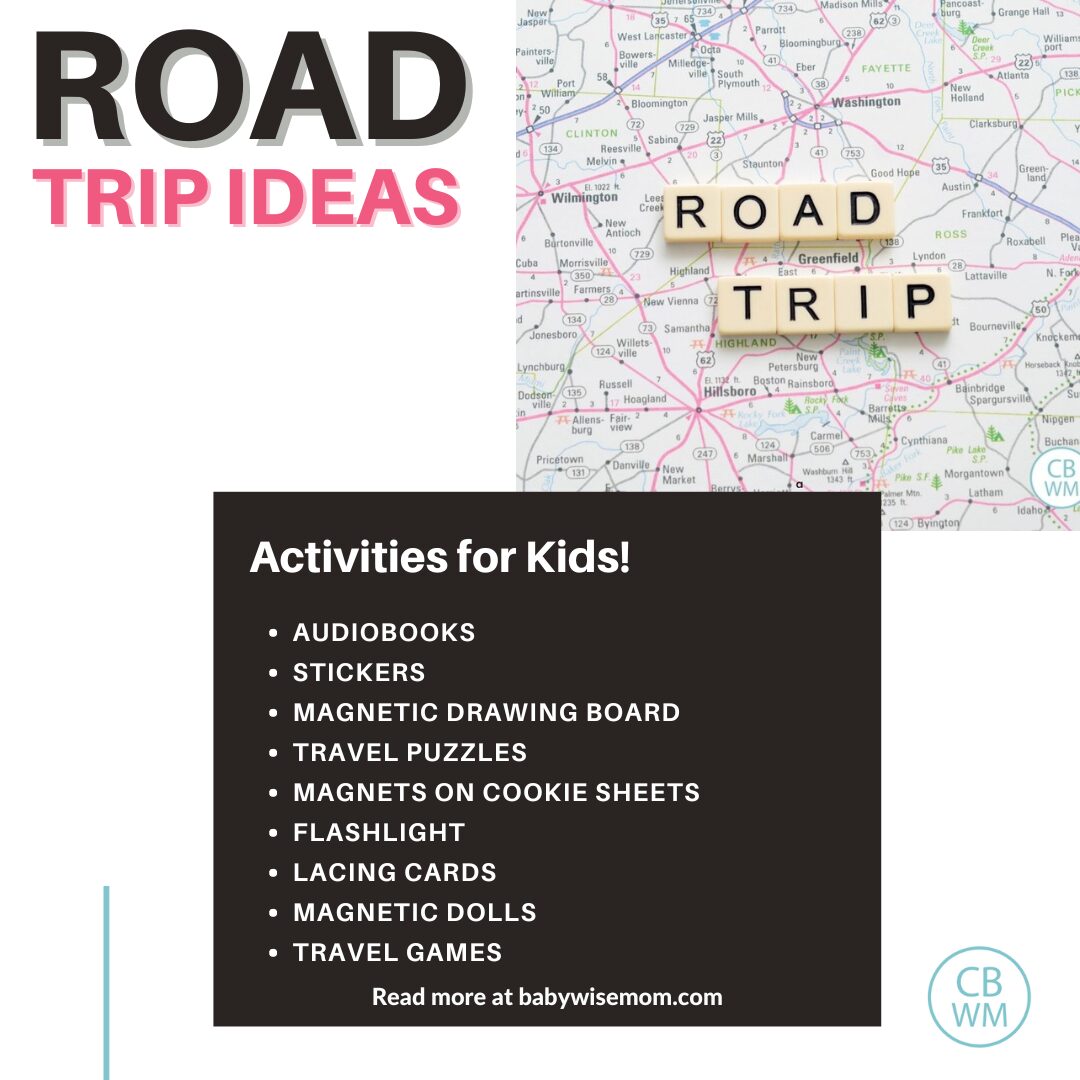 Road Trip ideas graphic with a list of ideas of road trip ideas to do