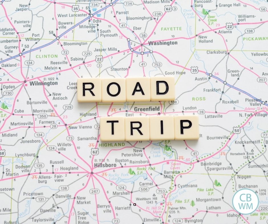 Road trip spelled out in scrabble tiles