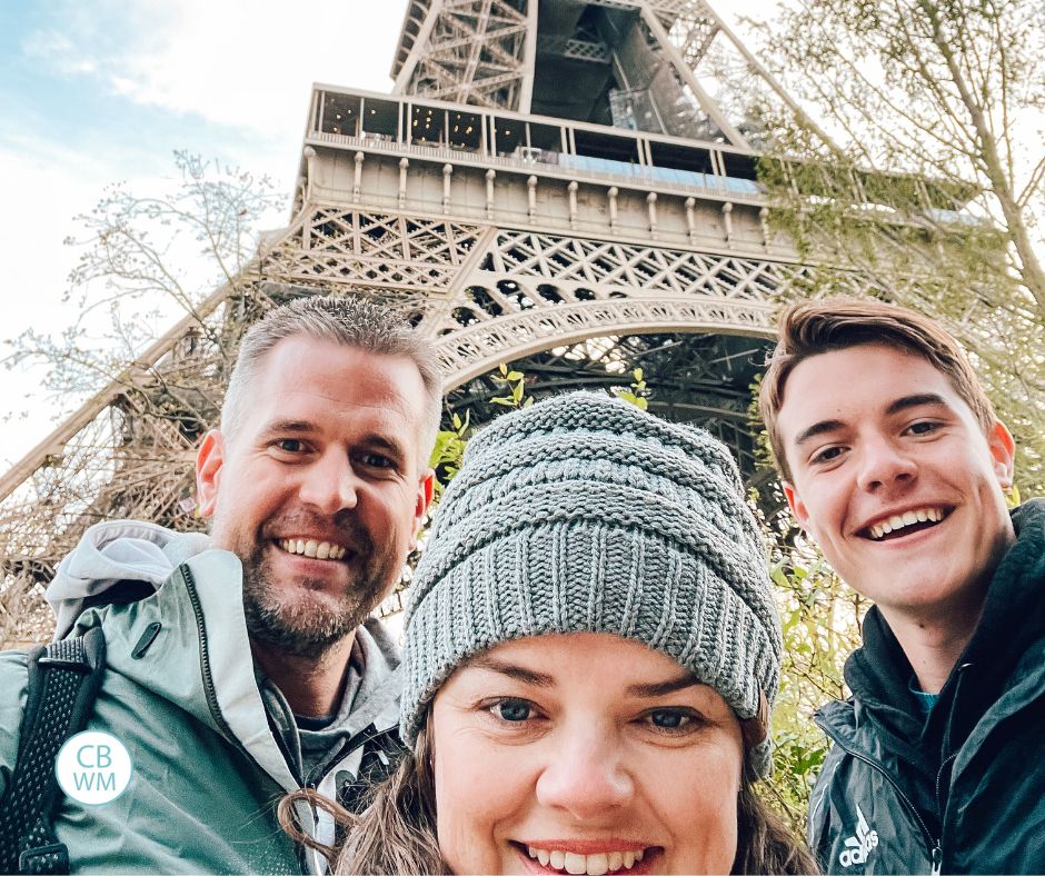 Nate, Valerie, and Brayden in front of the Eiffel tower