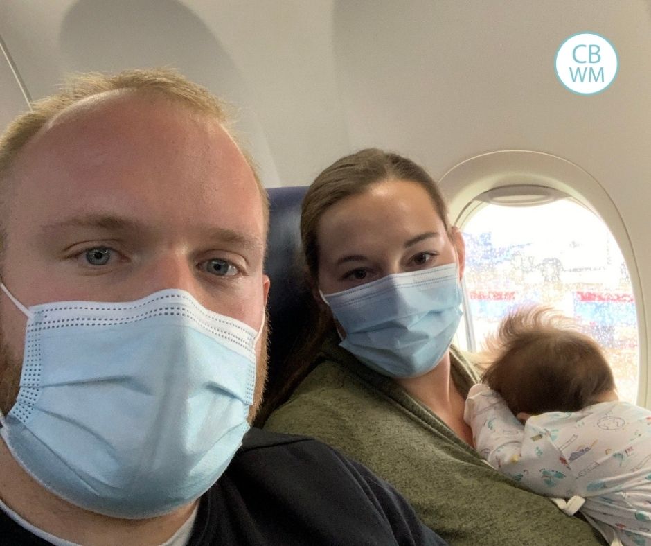 Family on a plane with a baby