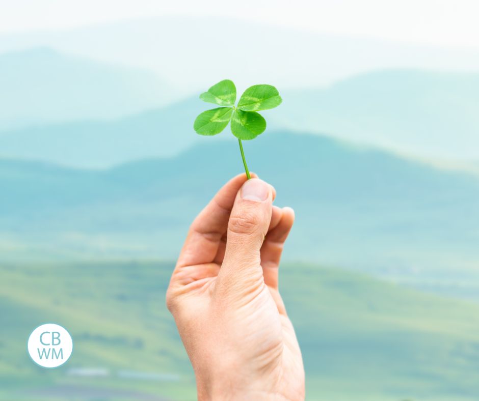 Hand holding a 4 leaf clover