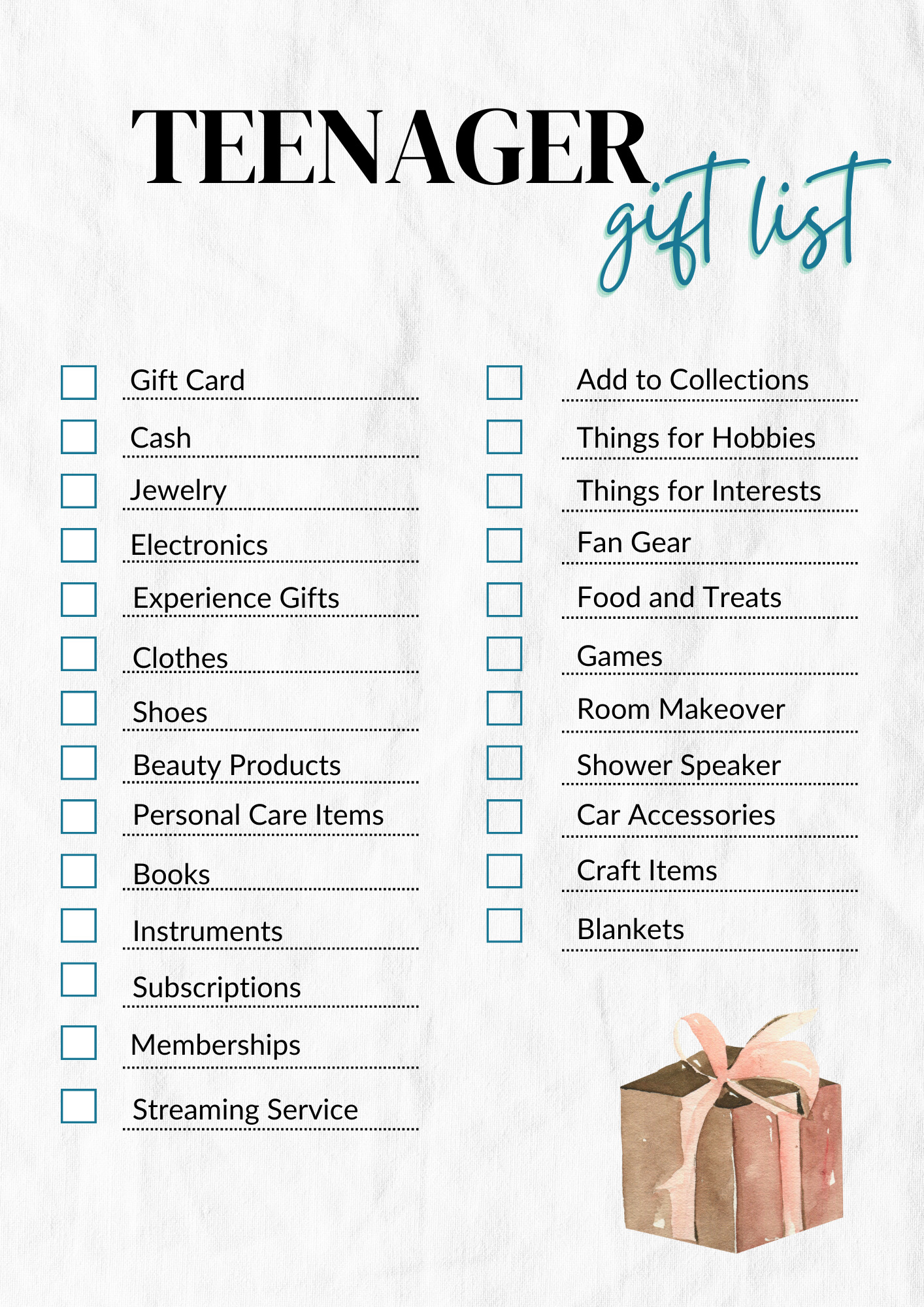 Teenager gift list