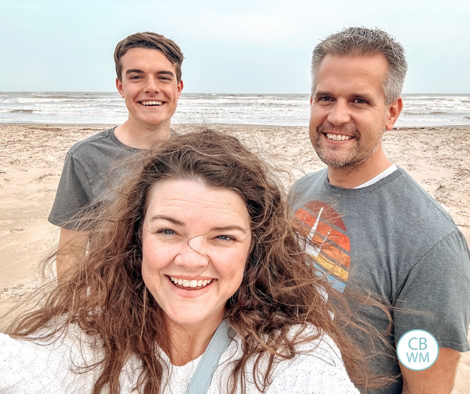 Valerie, Brayden, and Nate on the beach in Galveston