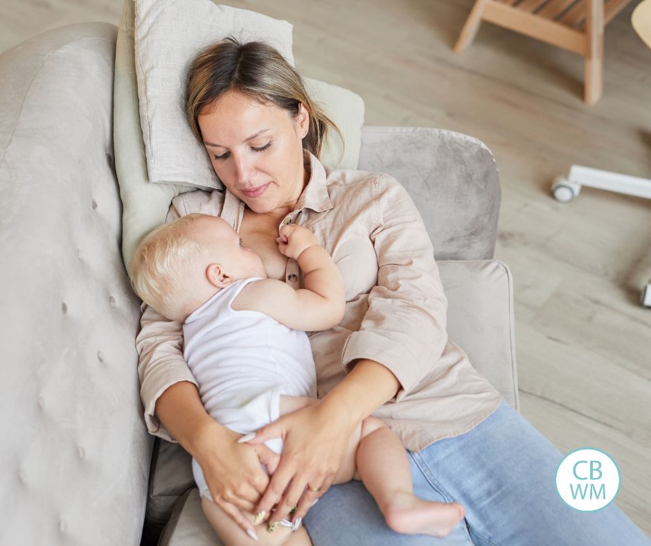 Baby breastfeeding in a reclined poisition