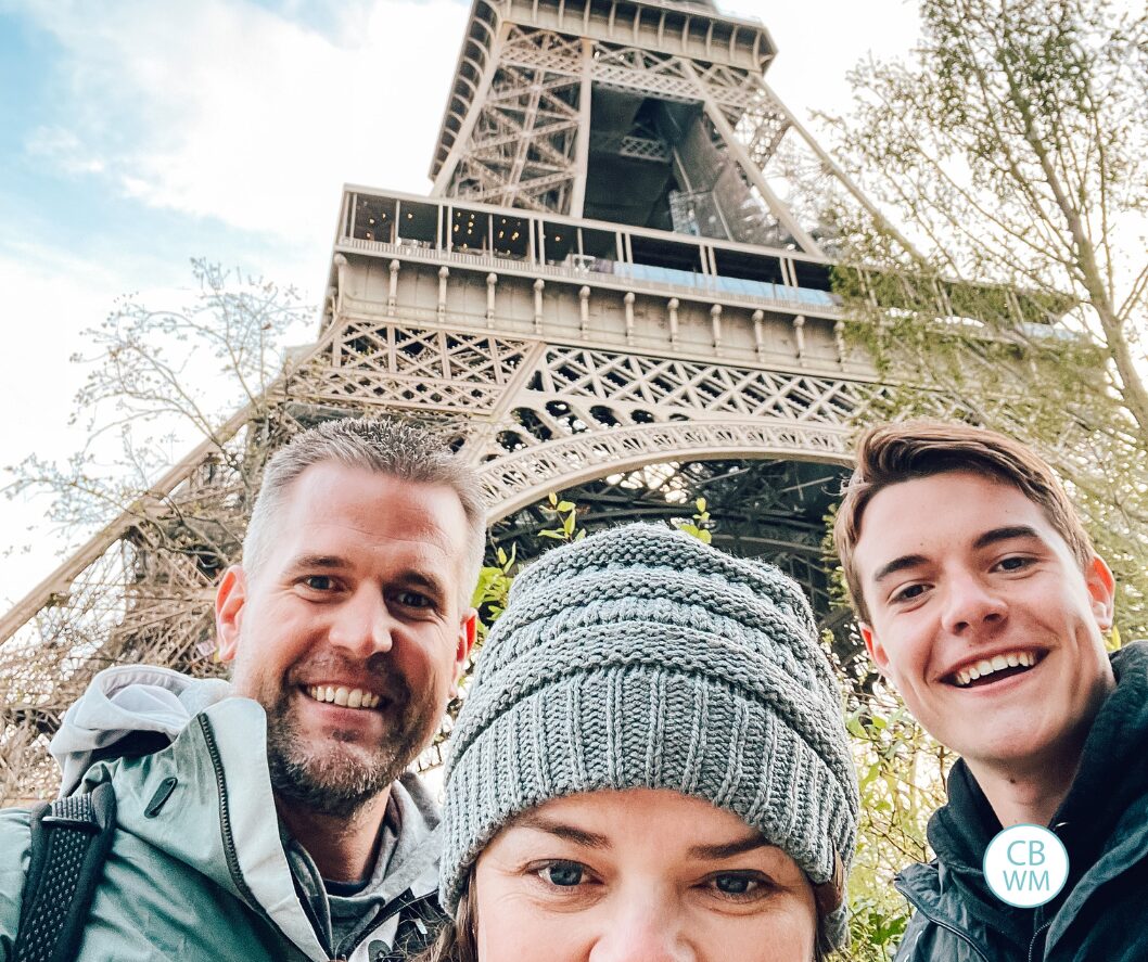 Nate, Valerie, and Brayden in front of the Eiffel Tower
