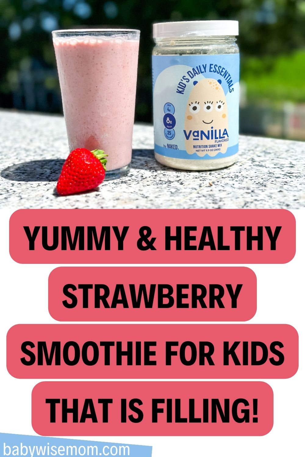 Strawberry smoothie for kids pinnable image