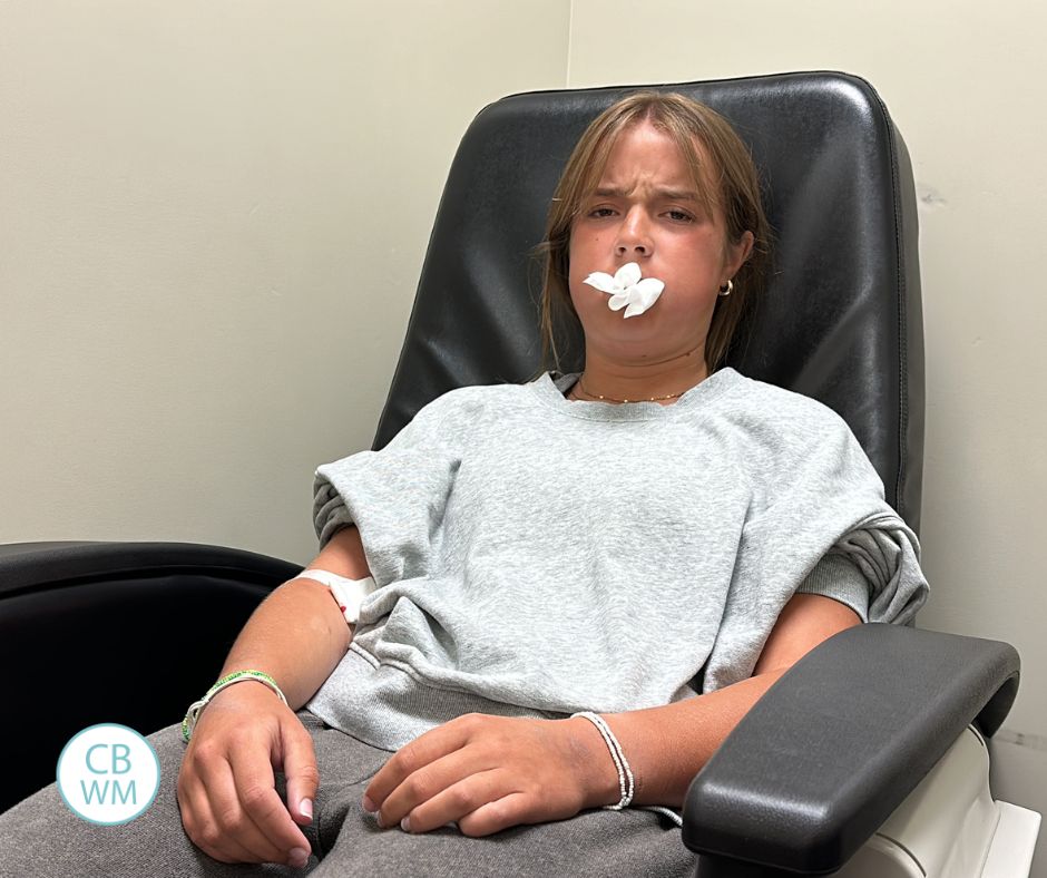 Kaitlyn in the recovery room after getting her wisdom teeth out