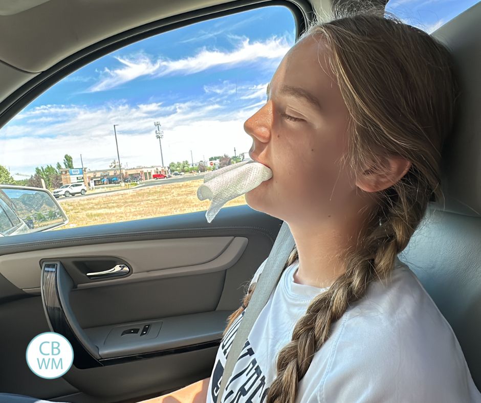 McKenna in the car on her way home after getting her wisdom teeth out