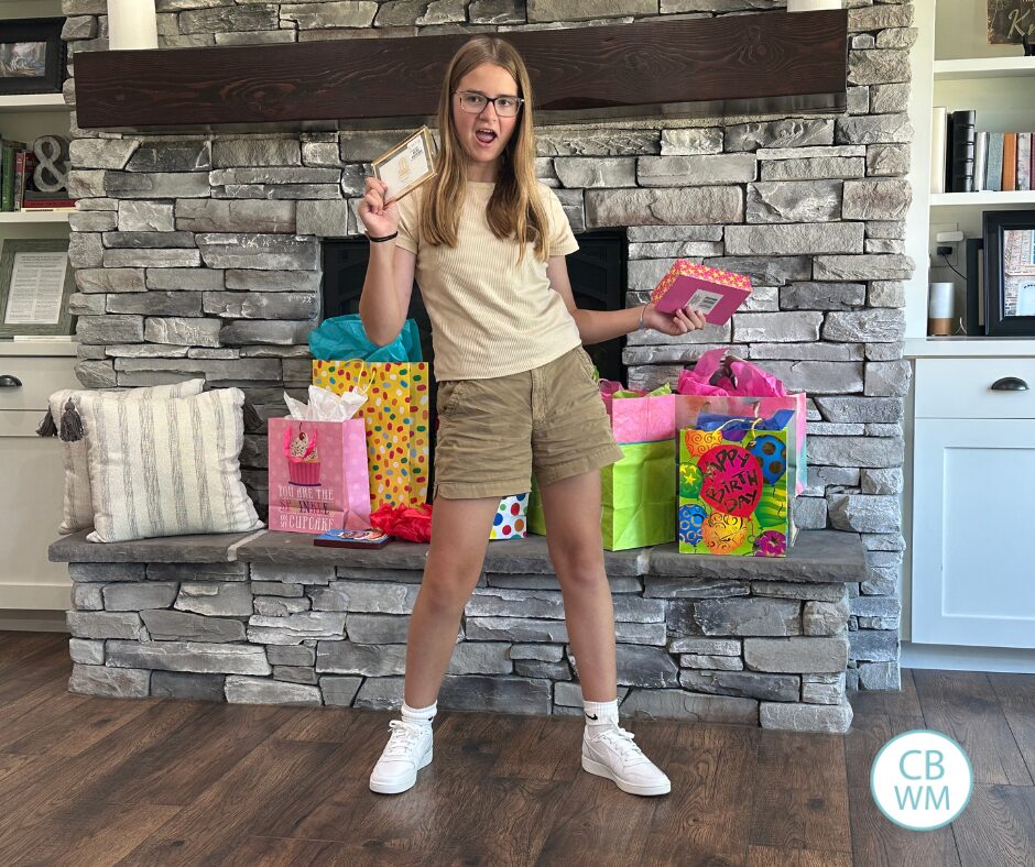 Brinley opening gifts on her birthday