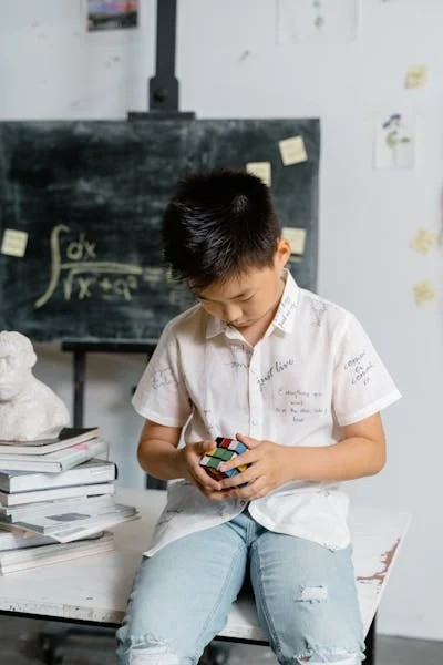 Child working on a Rubix cube