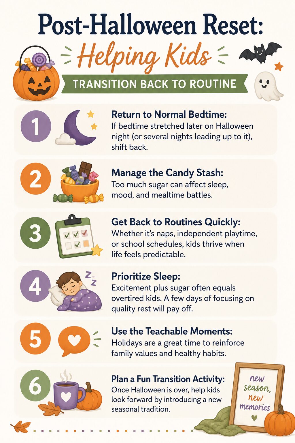 Post-Halloween Reset: Help Kids Transition Back to Routine pinnable image graphic