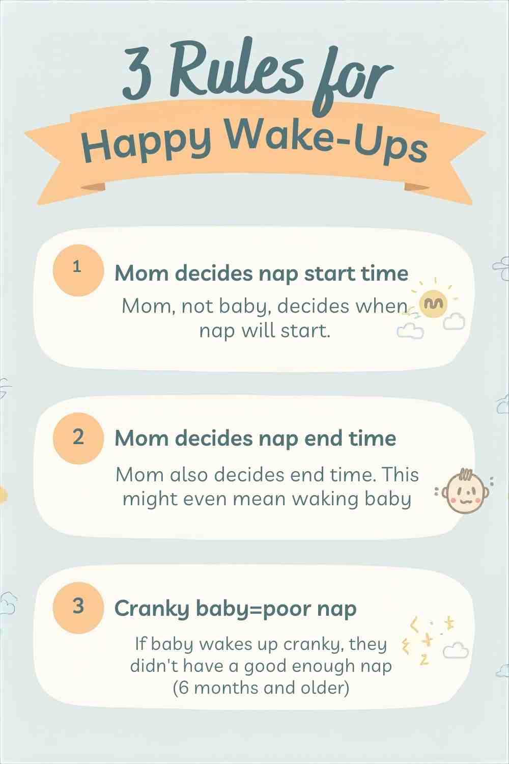 3 Rules for happy Wake ups pinnable image infographic