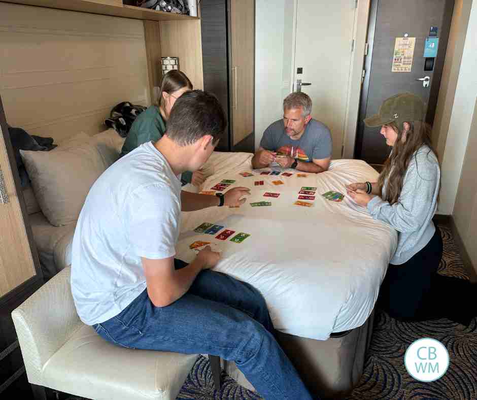 Our family playing games on the ship