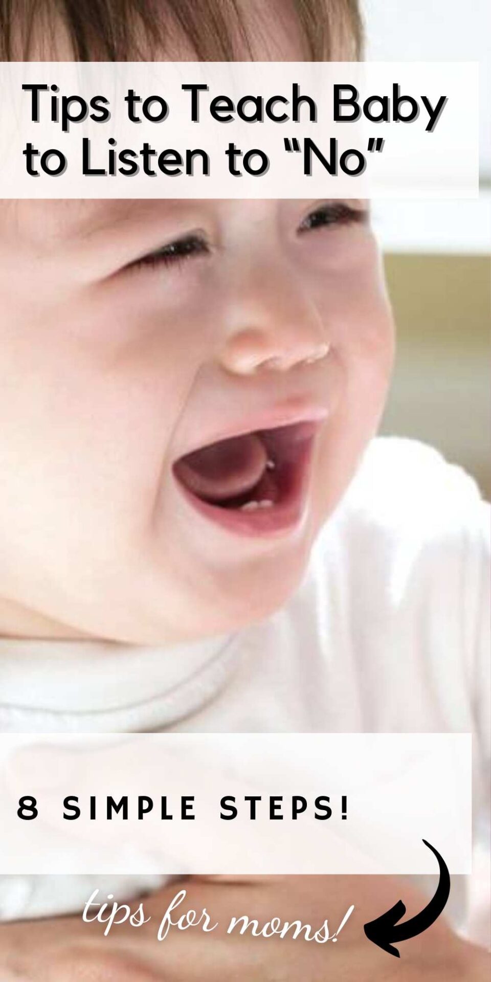 Teaching baby to listen to no pinnable image with text overlay