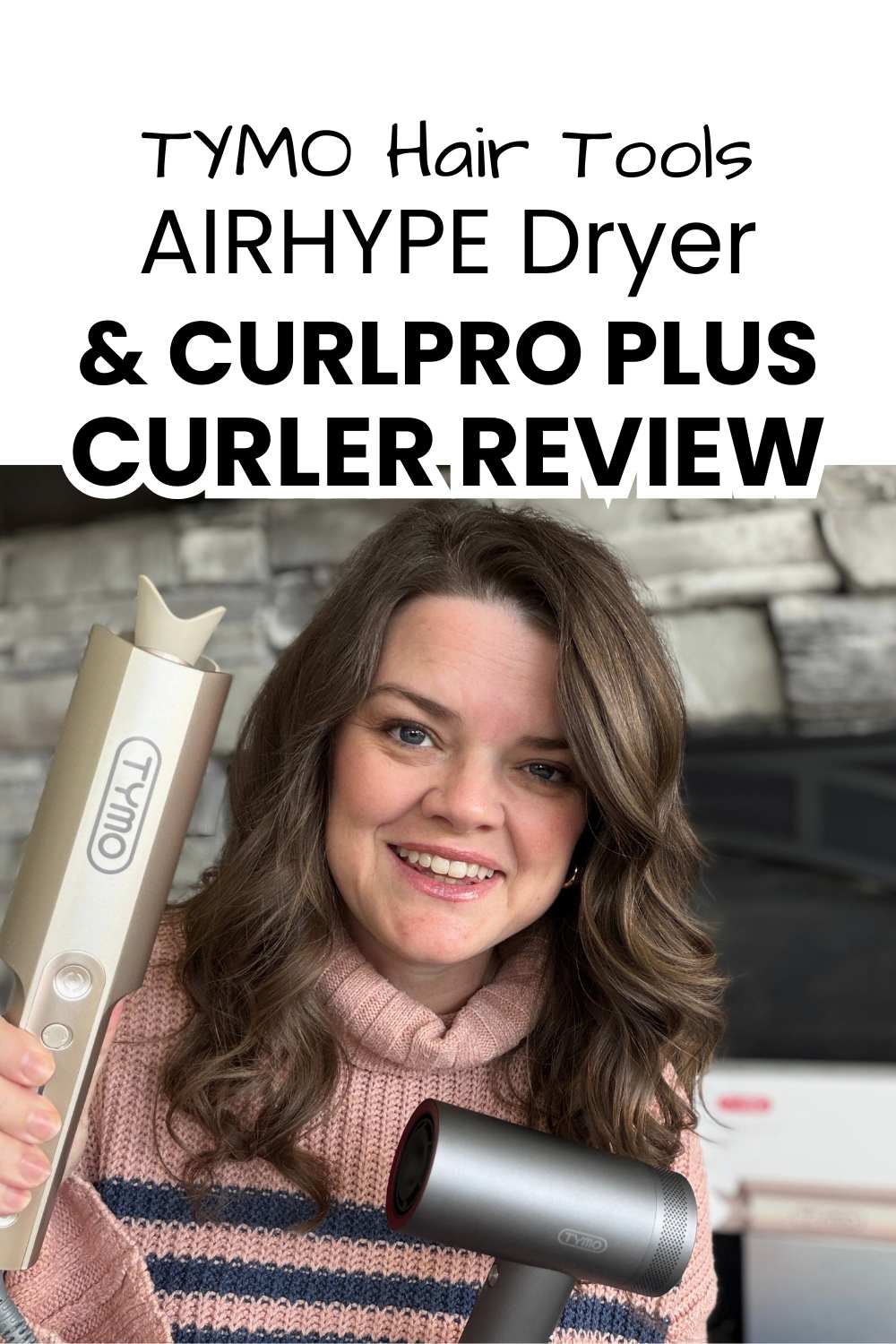 TYMO Hair Tools pinnable image with picture of me holding TYMO tools