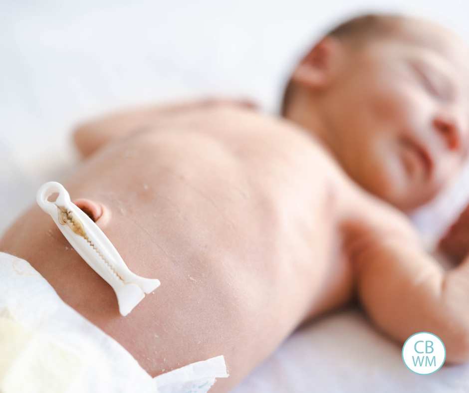 Newborn baby with fresh umbilical cord cut