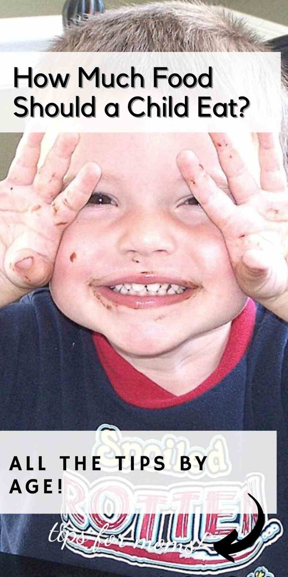 How Much Should Your Child Be Eating? (By Age) pinnable image with picture of Brayden and text overlay