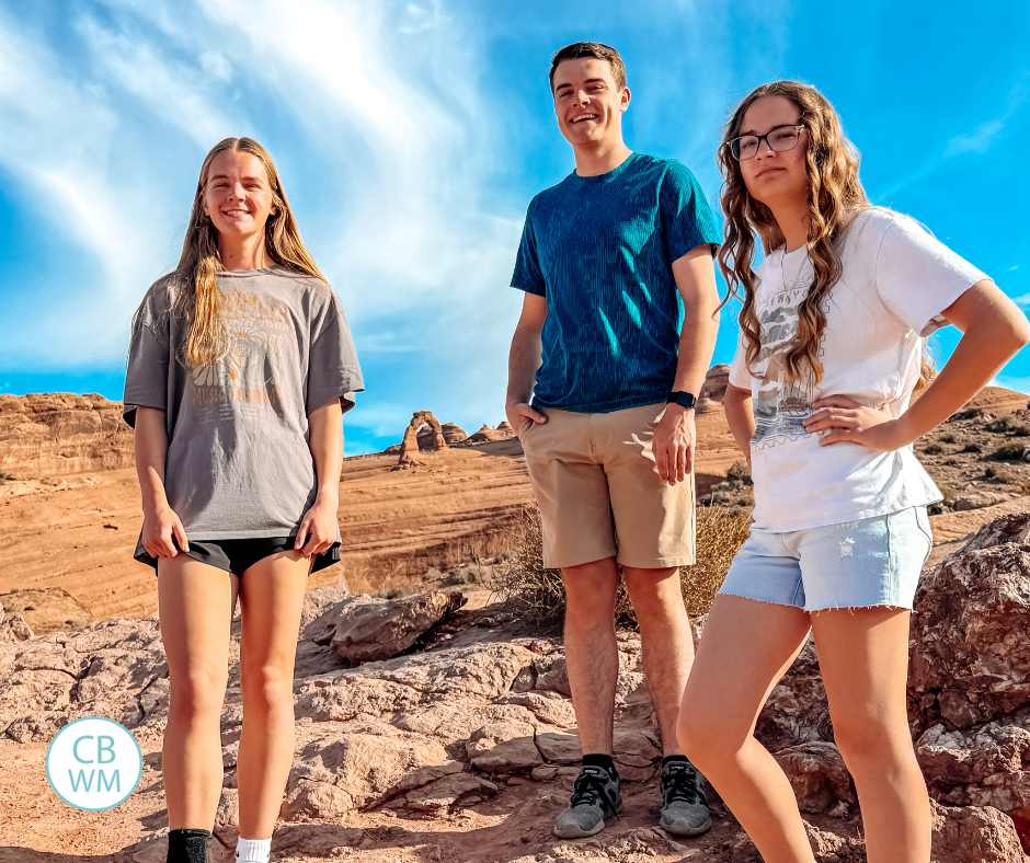 McKenna, Brayden, and Brinley in a National Park