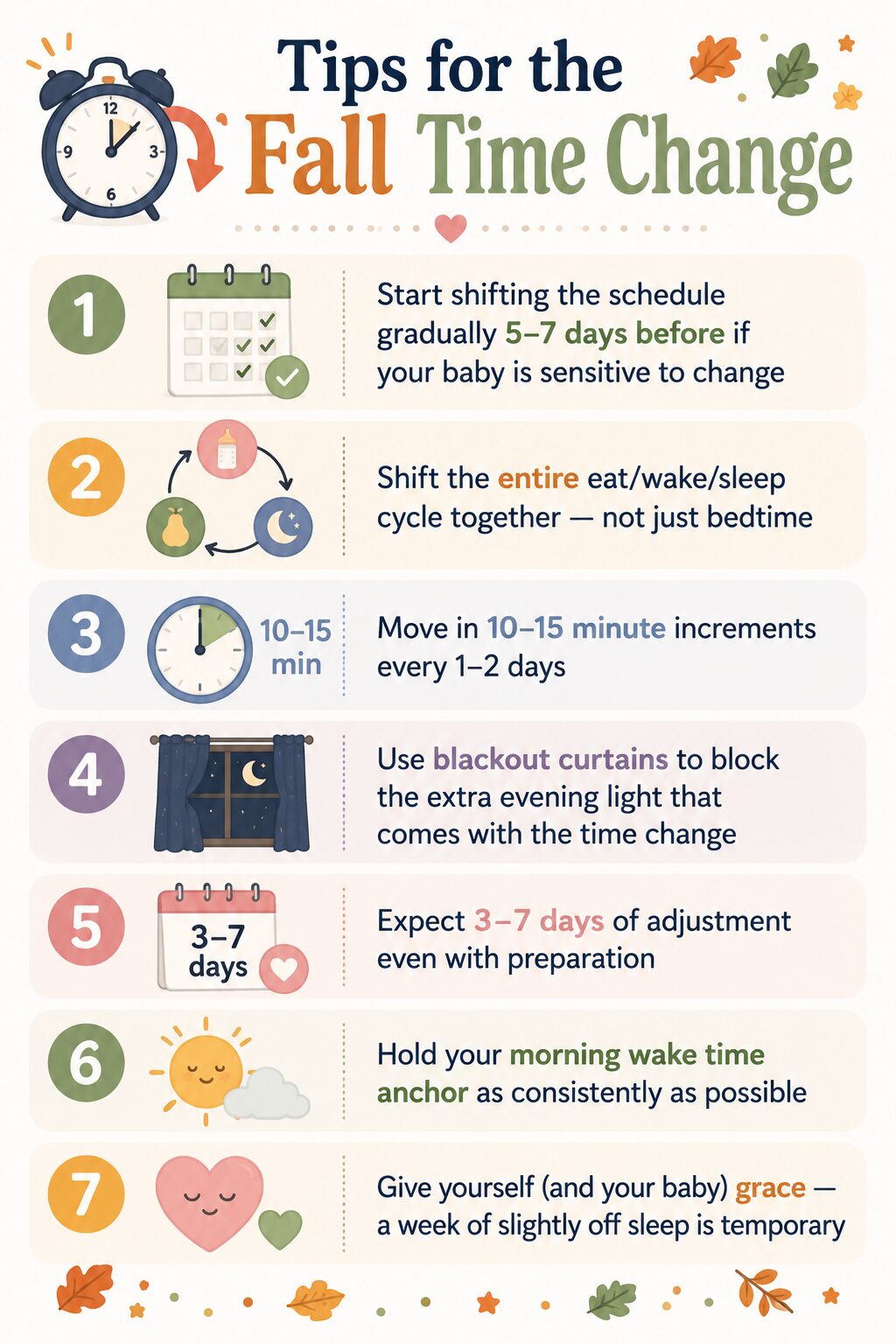 Tips for the Fall Time Change graphic